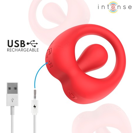 Intense Russell Vibrating Cock Ring with Clitoral Stimulator - Red