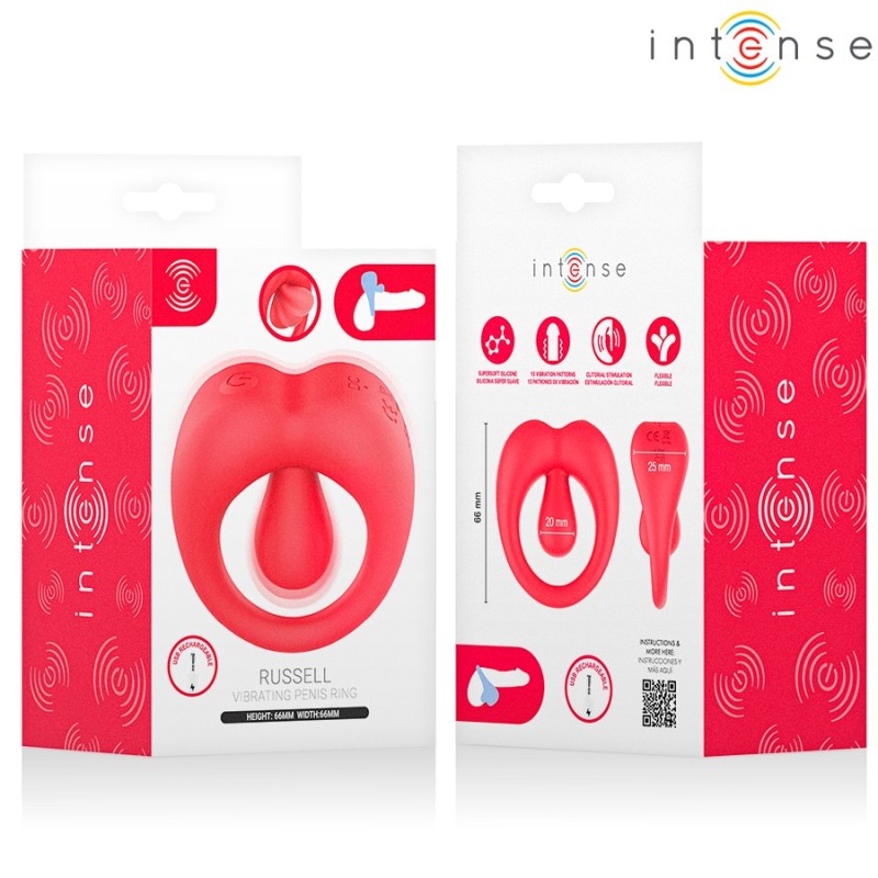 Intense Russell Vibrating Cock Ring with Clitoral Stimulator - Red