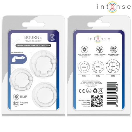 Intense Bourne Set of 3 Non Vibrating Cock Rings - Clear