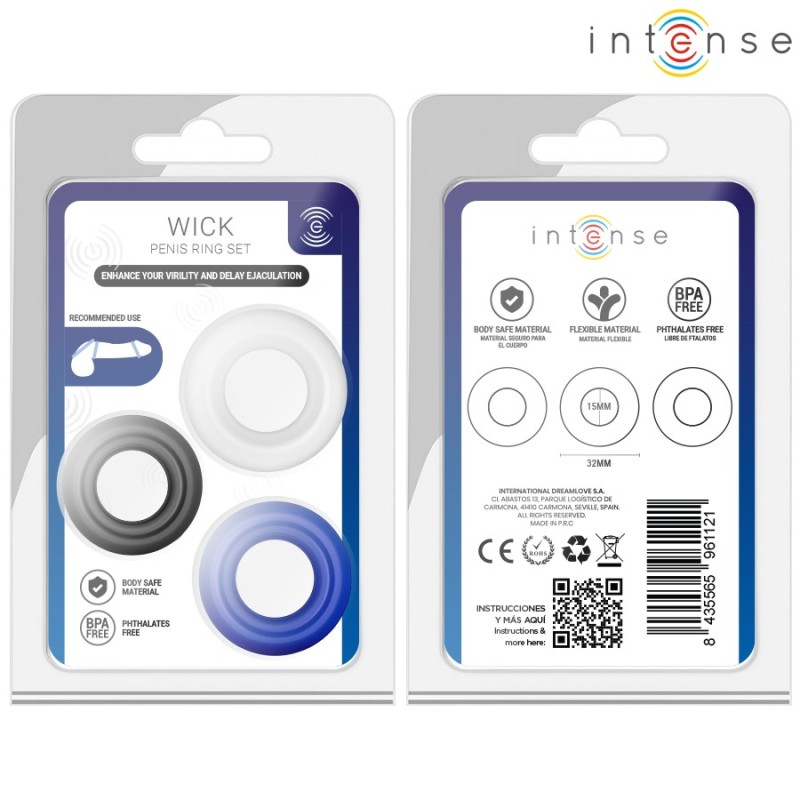Intense Wick Set of 3 Cock Rings Various Colours