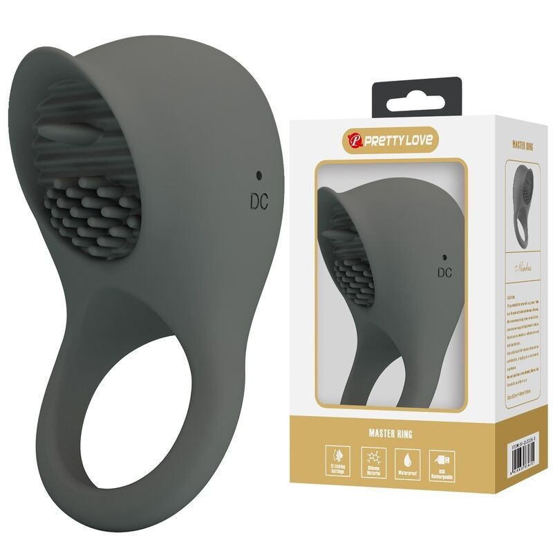 Pretty Love Rechargeable Vibrating Cock Ring with Oral Stimulator - Grey