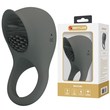 Pretty Love Rechargeable Vibrating Cock Ring with Oral Stimulator - Grey