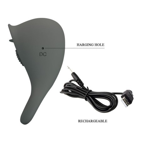 Pretty Love Rechargeable Vibrating Cock Ring with Oral Stimulator - Grey