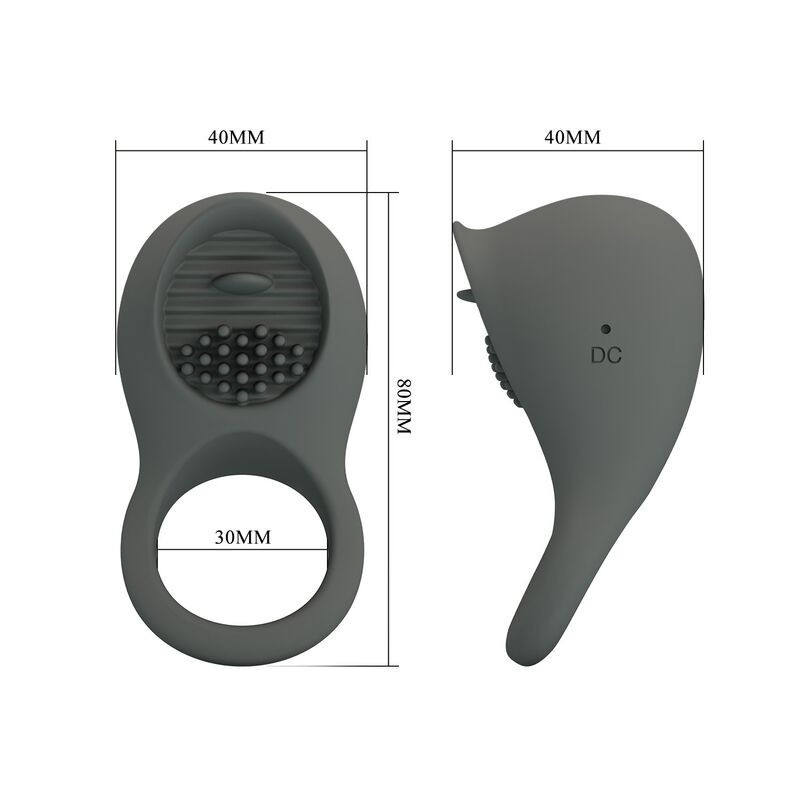 Pretty Love Rechargeable Vibrating Cock Ring with Oral Stimulator - Grey
