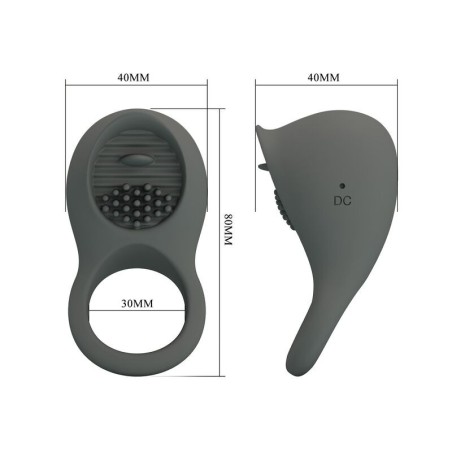 Pretty Love Rechargeable Vibrating Cock Ring with Oral Stimulator - Grey