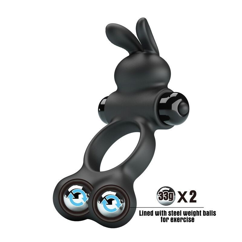 Pretty Love Vibrating Cock Ring with Bunny Stimulator 10 Functions - Black