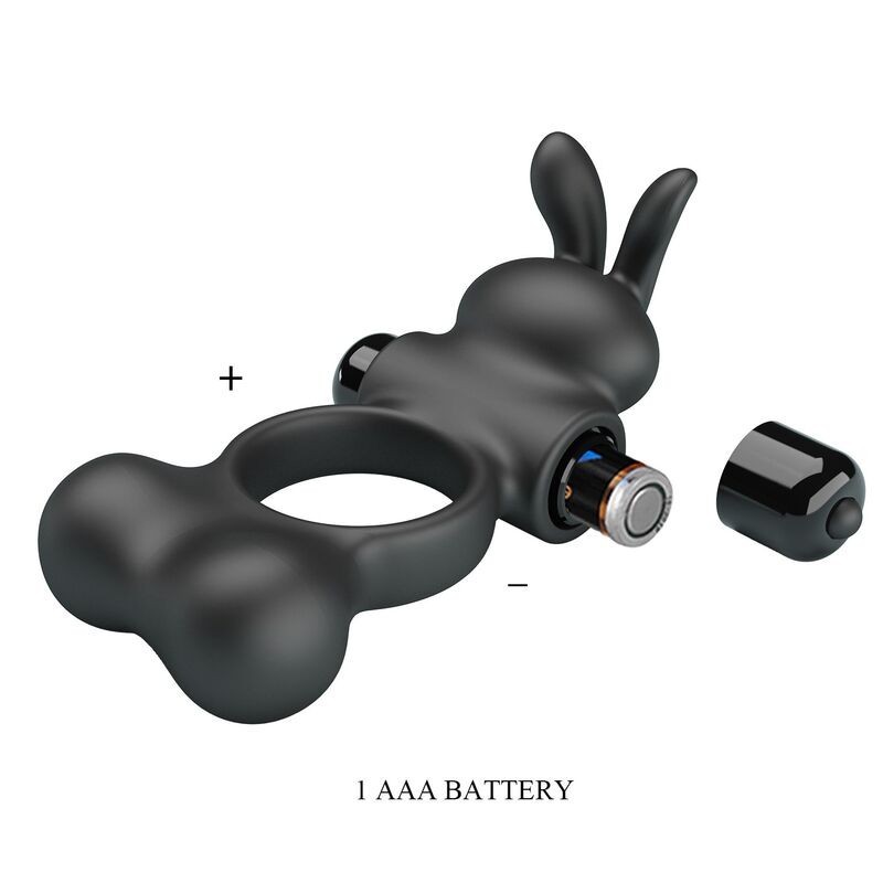 Pretty Love Vibrating Cock Ring with Bunny Stimulator 10 Functions - Black