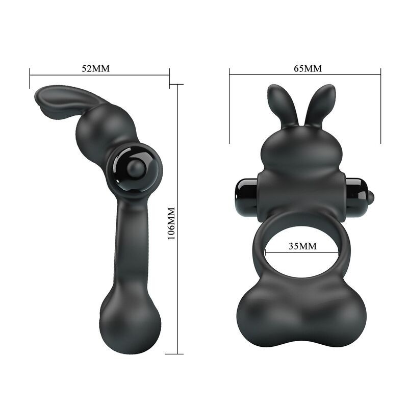Pretty Love Vibrating Cock Ring with Bunny Stimulator 10 Functions - Black