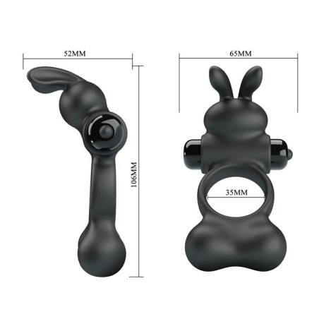 Pretty Love Vibrating Cock Ring with Bunny Stimulator 10 Functions - Black