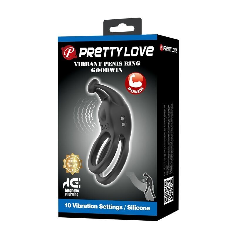 Pretty Love Goodwin Rechargeable Double Vibrating Cock Ring Black