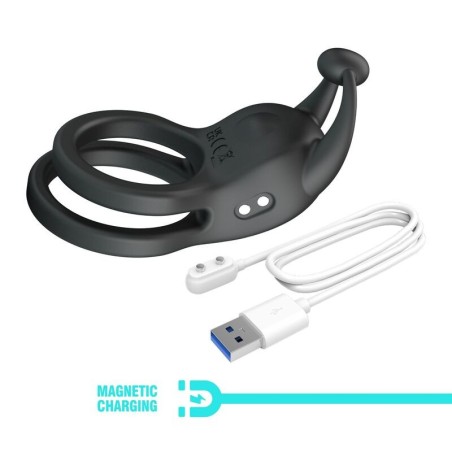 Pretty Love Goodwin Rechargeable Double Vibrating Cock Ring Black