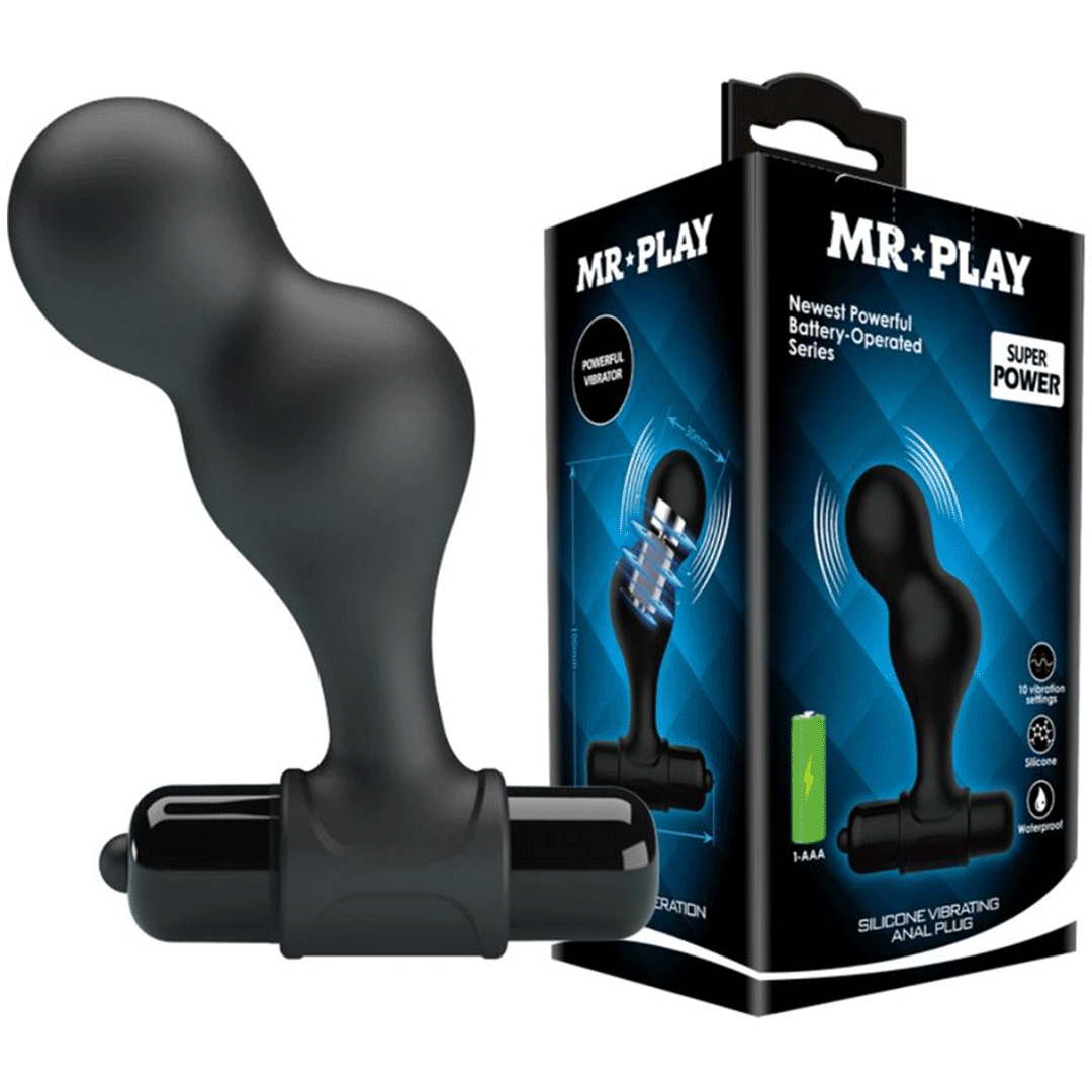 MR PLAY | BLACK SILICONE VIBRATOR ANAL PLUG